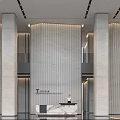 Elegant Modern Lobby Reception Desk Design With Marble Counter And Stone Columns 3d model