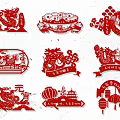 Traditional Chinese Paper Cutting Sculptures With Dragon Lantern Chinese Knot And Lantern Festival Elements