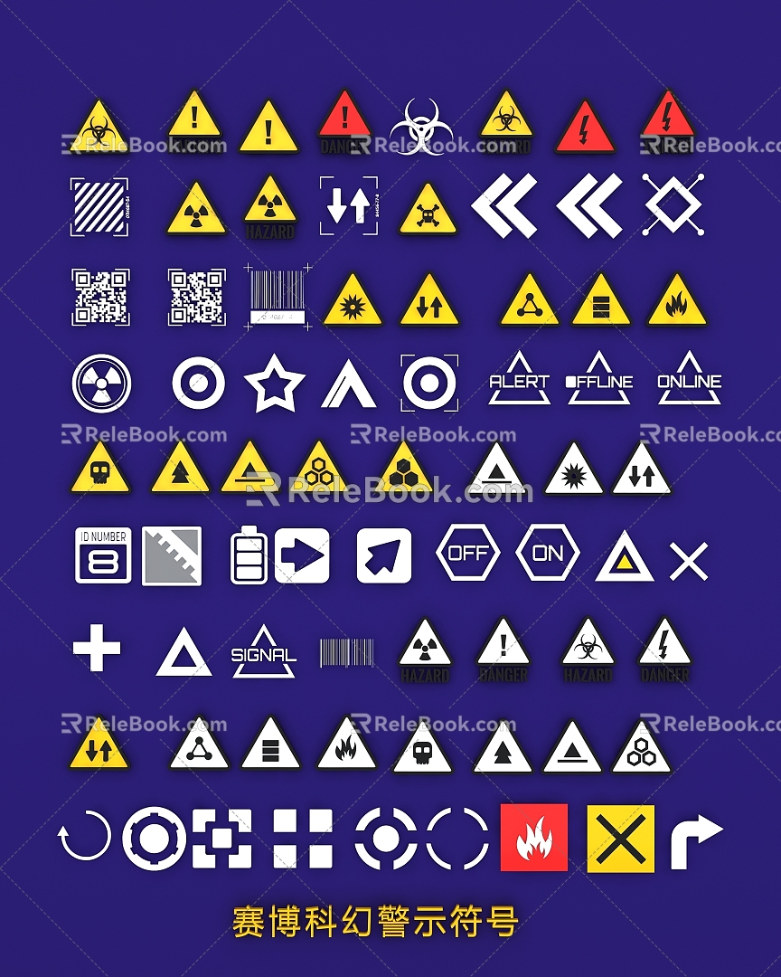 Trendy Sci-Fi Warning Symbol Cyberpunk Industrial Technology Wind Warning Pattern Slogan Title Sticker 3d model