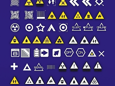 Trendy Sci-Fi Warning Symbol Cyberpunk Industrial Technology Wind Warning Pattern Slogan Title Sticker 3d model