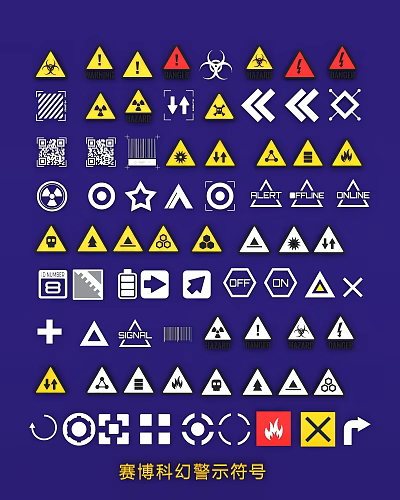 Wall Decor Featuring Yellow White Safety Signs In Various Shapes 3d model