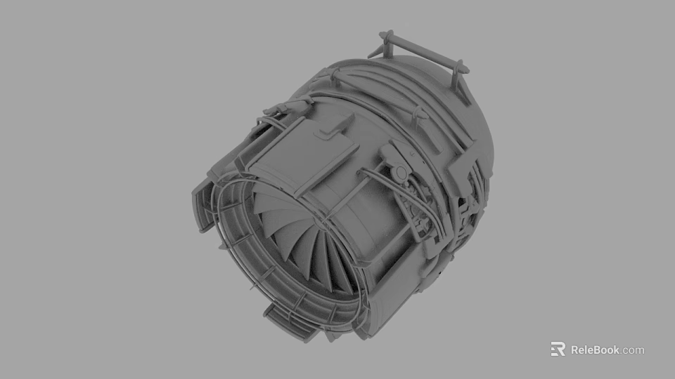 3D Rendered Mechanical Component With Turbine Blades And Metal Frames 3d model 