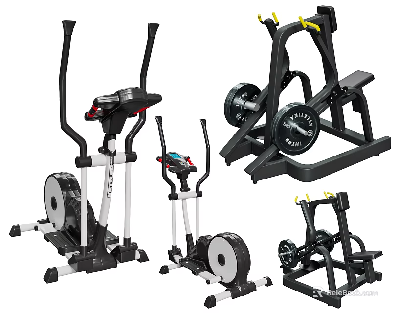 Home Gym Sports Equipment Collection With Elliptical Trainer Exercise Bike And Strength Training Machines 3d model 