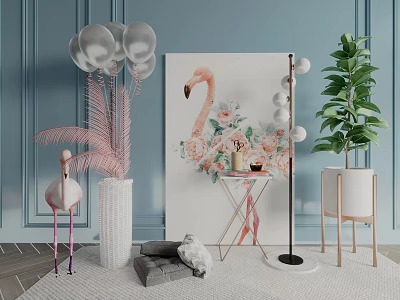 Modern Nordic style jewelry combination decorative painting art ornaments green plants 3d model