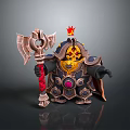 Cartoon Woman Warrior Wearing Golden Armor with Red Axe and Crown