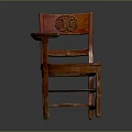 Reddish Brown Solid Wood Chair With Carved Backrest And Armrest Side Table