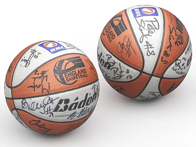 Two Autographed Baden England Basketball Sports Equipment With Player Signatures 3d model