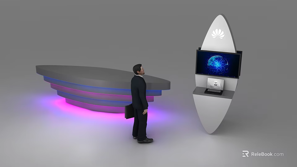 Modern Exhibition Display Shelves With Curved Multi Tier Design LED Lighting And Digital Screen 3d model 