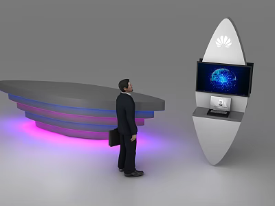 Modern Exhibition Display Shelves With Curved Multi Tier Design LED Lighting And Digital Screen 3d model