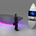 Modern Exhibition Display Shelves With Curved Multi Tier Design LED Lighting And Digital Screen
