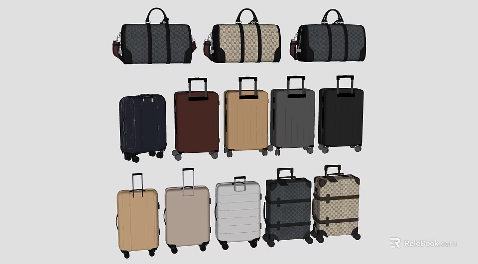 Various Colored Travel Luggage Including Wheeled Suitcases And Duffel Bags 3d model 
