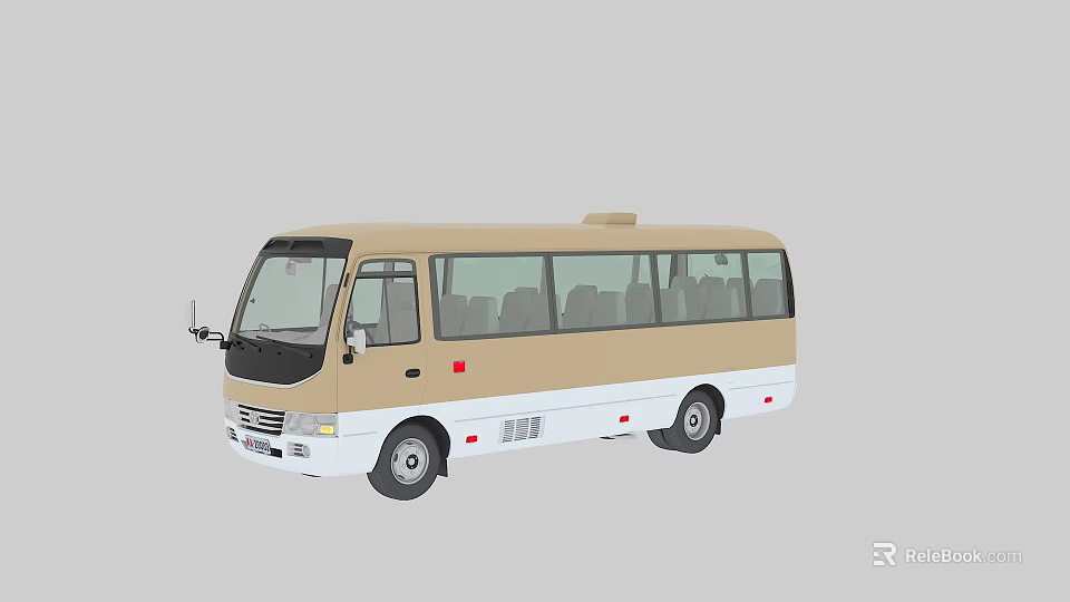 Modern Beige And White Passenger Bus With Multiple Seats And Sleek Exterior Design 3d model 