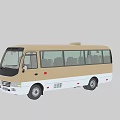 Modern Beige And White Passenger Bus With Multiple Seats And Sleek Exterior Design