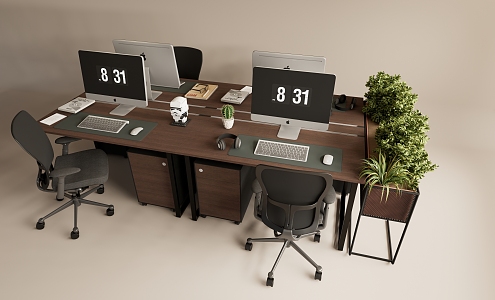 Office Desk Combination Office Chair Flower Rack 3d model