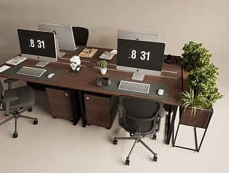 Office Desk Combination Office Chair Flower Rack 3d model