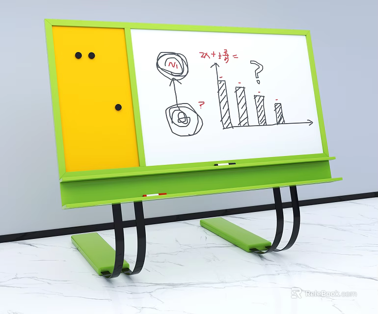 Musical Instruments And Art Supplies On Green Drawing Board With Hand Drawn Charts 3d model 