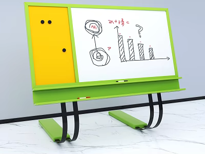 Musical Instruments And Art Supplies On Green Drawing Board With Hand Drawn Charts 3d model