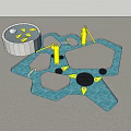 Playground Equipment Featuring Yellow Climbing Structures Various Shaped Platforms And Circular Areas 3d model