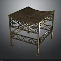 Ornate Metal Side Table With Intricate Scrollwork And Two Tiered Shelf Design