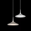 Two White Conical Pendant Lights Hanging On Gray Wall With Soft Glowing Light 3d model