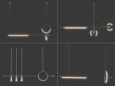 Modern Pendant Chandeliers With Ring Bar Design And Metal Frame For Interior Lighting 3d model