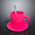 Vibrant Pink Ceramic Cup With Matching Saucer And Silver Spoon For Daily Use