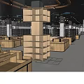 Modern Supermarket Department Store Interior With Wooden Shelves And Ceiling Lighting