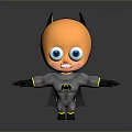Cute Cartoon Batman Character With Blue Eyes Gray Costume Yellow Bat Symbol And Black Cape
