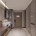 Modern Hotel Bathroom Interior With Marble Countertop Sink Mirror And Glass Shower Enclosure