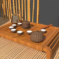Bamboo Tea Table And Chairs In Guerrilla Tea Room With Green Leaf Decor And Umbrella