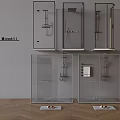 Modern Minotti Shower Systems With Various Designs In Transparent Display Cases And Minimalist Setting
