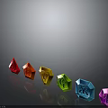 Colorful Polyhedrons With Symbols In Red To Purple Arrangement And Reflections