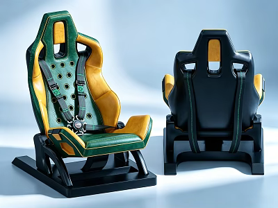 Car Seats Green And Yellow Racing Style Leather Upholstery With Safety Belts And Fixed Frames 3d model