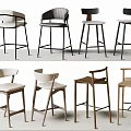 Various Modern Style Bar Stools with Metal and Wooden Frames in Different Colors