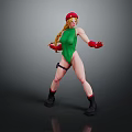 Dynamic Female Character In Green Bodysuit With Red Hat Gloves And Black Boots Pose