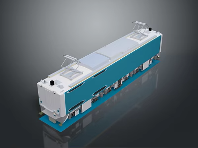 Blue And White Electric Locomotive With Roof Equipment And Bottom Wheels 3d model