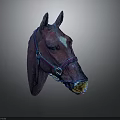 Horse Head with Brown Coat White Forelock and Yellow Nose in Bridle