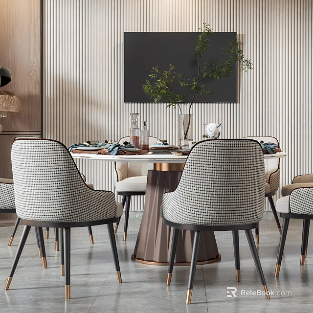 Light Luxury Private Room Interior With Round Dining Table And Wall Decorations 3d model