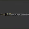 3D Model Decorative Scythe Equipment With Gear Brown Pole And Yellow Ornament