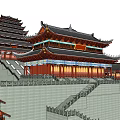 Ancient Chinese Architecture Main Gate With Curved Eaves Red Walls And Stone Lions