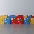 Colorful Labeled Storage Cabinets In Yellow Blue Red For Organized Storage Spaces