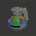 Green And Silver 3D Rendered Grenade With Fuse Pin And Black Stripes