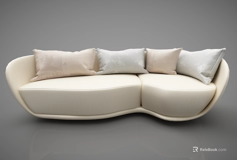 Beige Multi Seat Sofa With Modern Curved Design And Soft Cushions 3d model