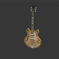 Light Brown Wooden Guitar With Strings And Pickups For Daily Living Use