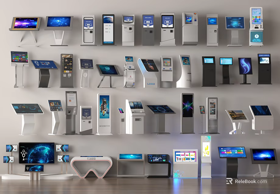 Modern Public Facilities Featuring Interactive Self Service Kiosks And Digital Screens 3d model 