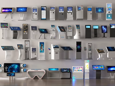 Modern Public Facilities Featuring Interactive Self Service Kiosks And Digital Screens 3d model