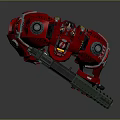 Red Mechanical Mech Character Holding Large Green Weapon With Armor Details 3d model