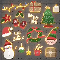 Christmas Decorations With Santa Hat Snowman Tree Wreath Elf And Gifts