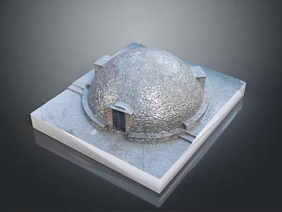 3D Architectural Dome Model Featuring Square Base Brick Texture And Small Door Design 3d model