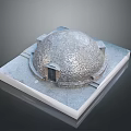 3D Architectural Dome Model Featuring Square Base Brick Texture And Small Door Design